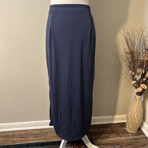 Vintage Caliche Collection Women Navy Blue Midi Pull-On Skirt Size 14 Side Slit